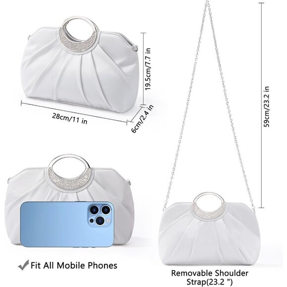 🆕Women Silver Clutch Purse Formal Soft Pleated Fabric Eveningbag Dressy Handbag - Picture 5 of 8